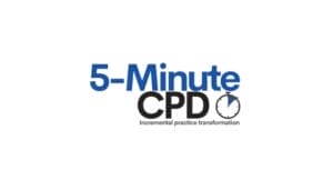 5-Minute CPD logo with a small clock icon and the tagline 'Incremental practice transformation' beneath the main text.
