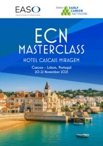 Promotional poster for ECN Masterclass at Hotel Cascais Miragem in Cascais, Portugal, 20-22 November 2025, with coastal view and event logos.